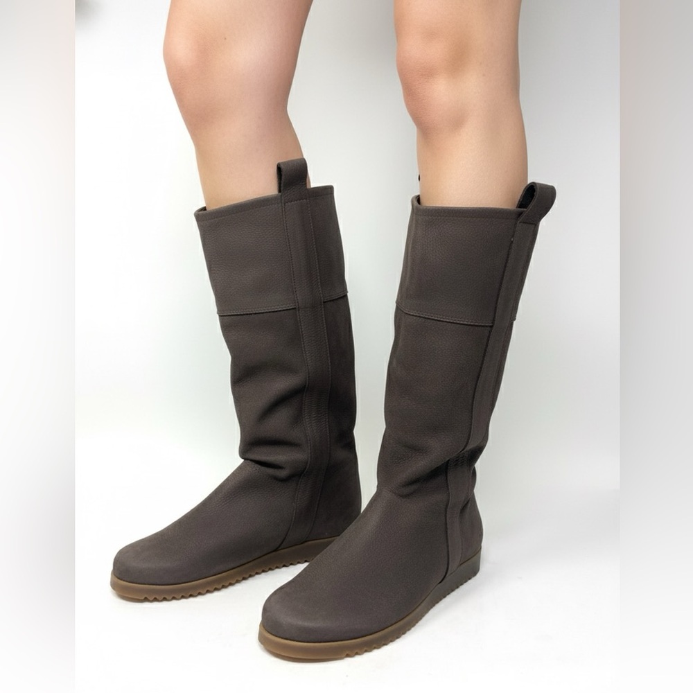 Arche France Dark Brown Nubuck Suede Flat Pull On Slouch Calf Boots Size 37